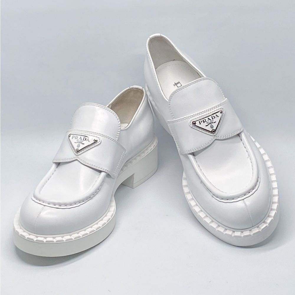 Prada Spazzolato Logo Platform Leather Loafers size 39
